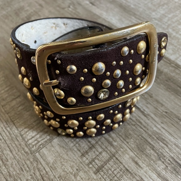 Accessories - Genuine Leather brown suede gold studded belt  Small